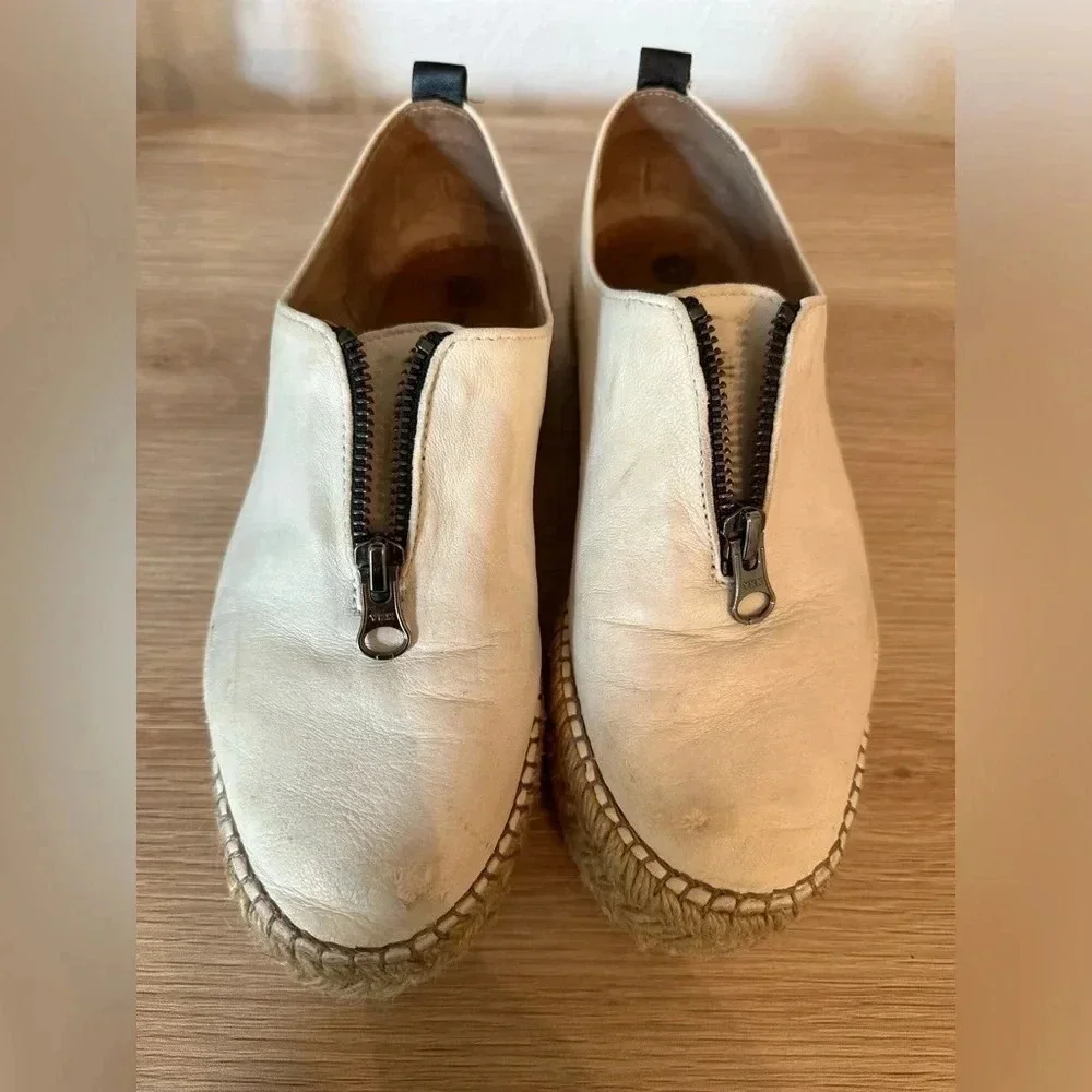 Eric Michael Beige Leather Zip Espadrille Platform Flat